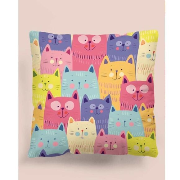 Colorful Cartoon Cat 🐱 Pillow Cover - Picture 8 of 8
